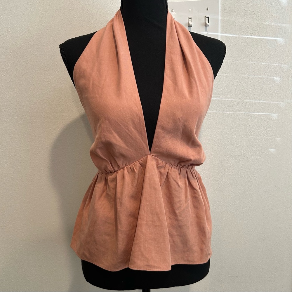 HUNTER BELL Dusky Peach Halter Peplum Top